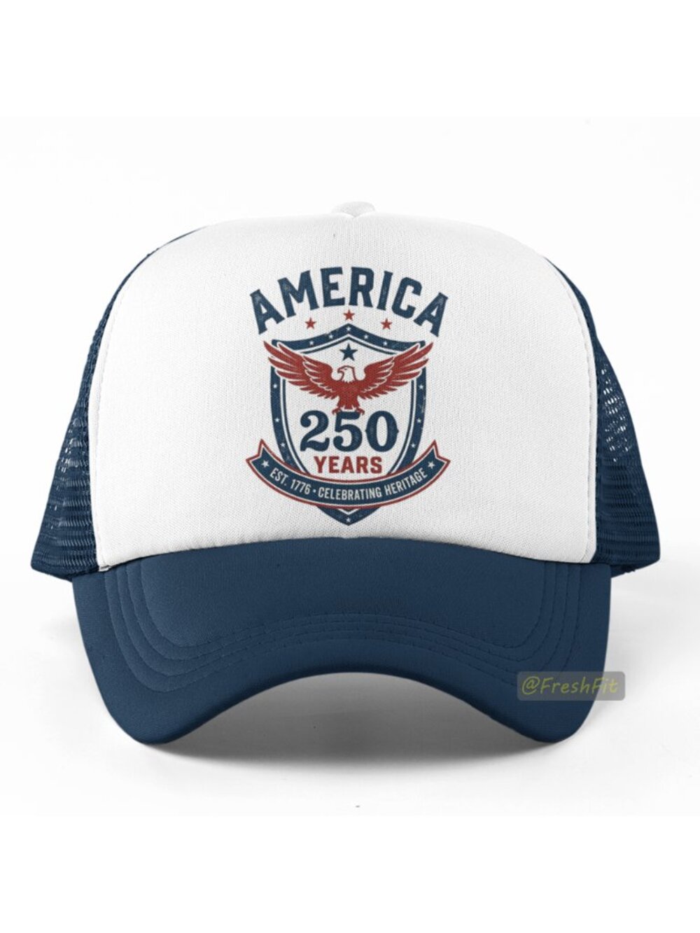 🆕America 250 Years Heritage Navy/White Foam Trucker Hat Mesh Snapback Cap